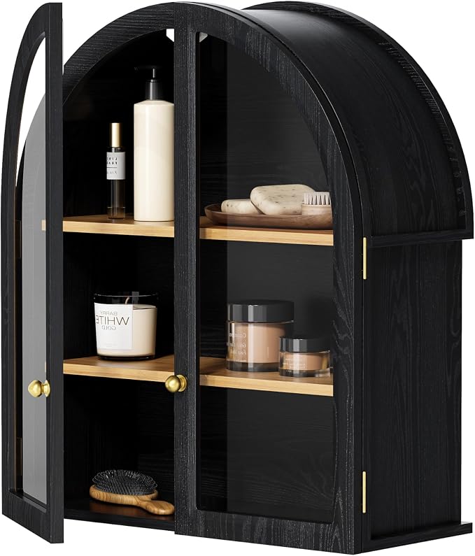 Small Arched Bathroom Wall Cabinet Modern Wooden Medicine Cabinet - Image 8