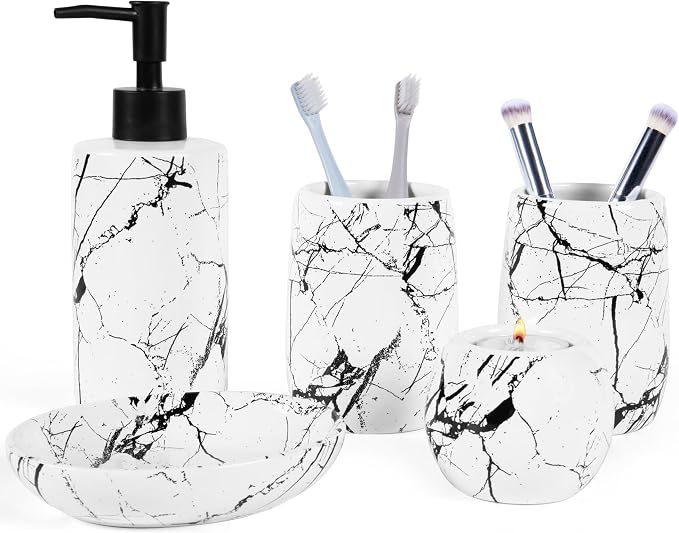 Ceramic Bathroom Accessory Set, 5-Piece Bathroom Accessory Set, Soap Dish by Unknown