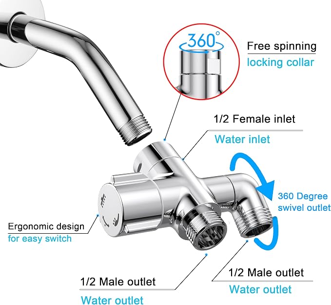 Solid Brass 3 Way Shower Arm Diverter Valve - Image 2