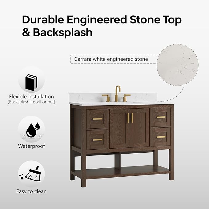 42 Inch Bathroom Vanity with Sink, Farmhouse Storage Cabinet with Drawers & - Image 7
