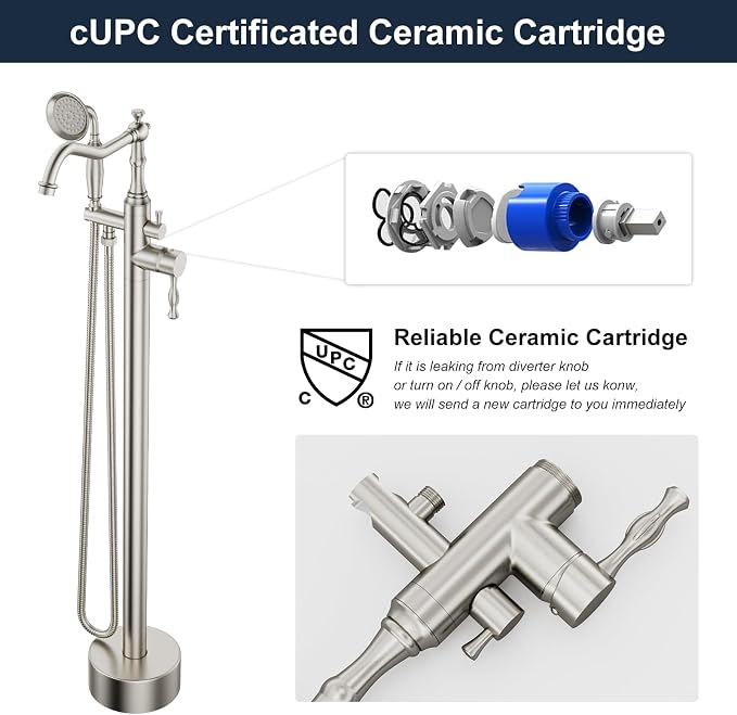 Brushed Nickel Bathtub Faucet Freestanding Tub Filler High Pressure Single - Image 5