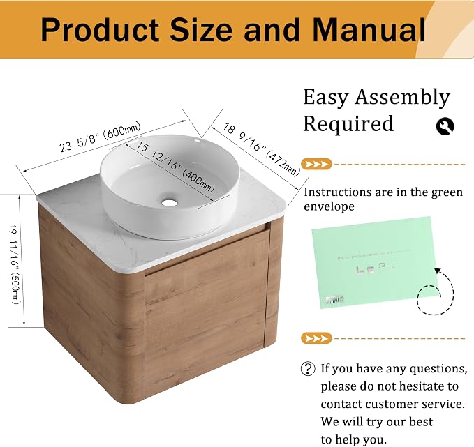 Malwee 24" Floating Bathroom Vanity - Image 2
