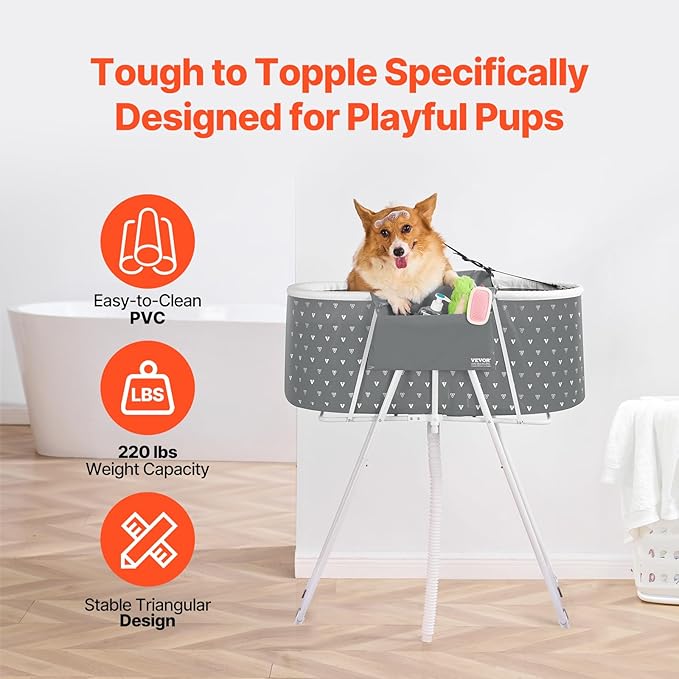 VEVOR Portable Dog Bathtub, Elevated & Foldable Space-Saving Pet Shower Station - Image 4