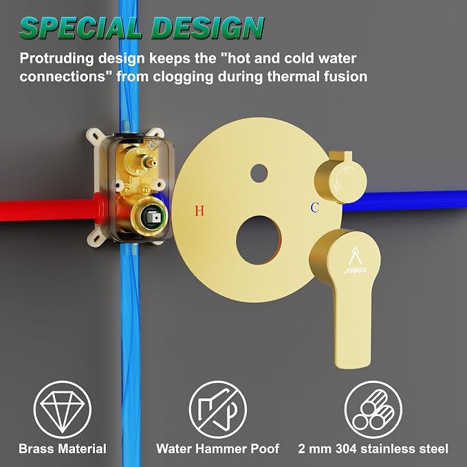 Shower Faucet Set Brass 8IN Rough-In Valve Body Trim Kit Rainfall Included - Image 6