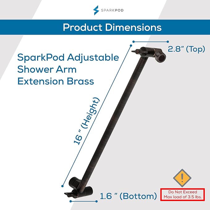 SparkPod 16" Solid Brass Shower Head Extension Arm - Image 2