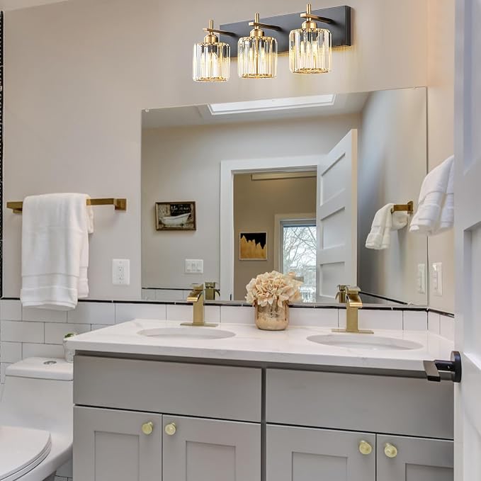 Modern Crystal Bathroom Vanity Lights, 3-Lights Black Gold Bathroom Light - Image 6