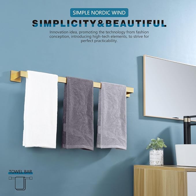 KOKOSIRI 32 Inch Gold Bath Towel Bar Bathroom Towel Rack Towel Holder Shower - Image 3
