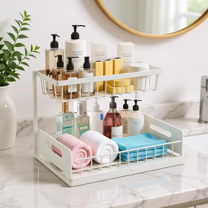 Under Sink Organizer Pull Out Kitchen Sink Organizer, 2 Tier L-Shape Bathroom - Image 7
