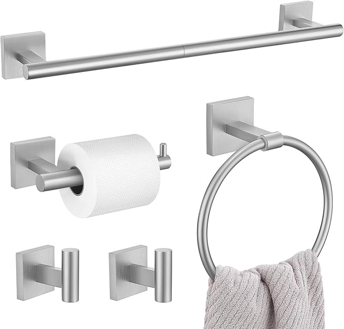 5 Pieces Bathroom Hardware Set, Brushed Nickel Towel Bar Set Includes 23.6” by LairuierBathroomHardwareSet