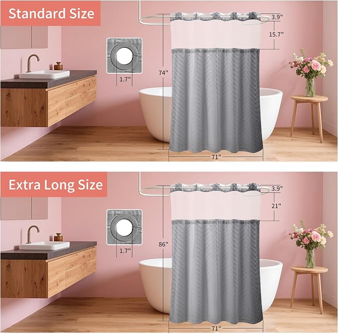 Hookless Shower Curtain with Snap in Liner 71" x 74" Double-Layer Waterproof - Image 6