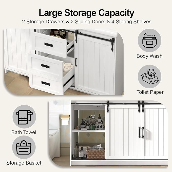 47'' Bathroom Sink Vanity Combo, Large Freestanding Double Bath Vanity Sink Set - Image 4
