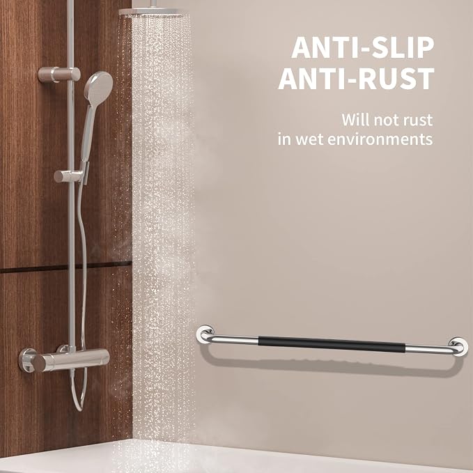 36 Inch Shower Grab Bar w/Anti Slip Rubber Grip, Munzong Stainless Steel - Image 5