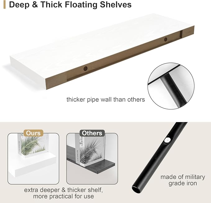 Heimlove 12" Deep White Floating Shelves - Image 4