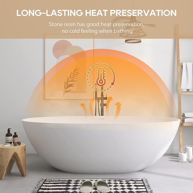 SJ STAR&JANE 71" x 35" SJ STAR&JANE Solid Surface Freestanding Bathtub Stone - Image 3