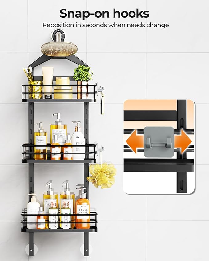 ODesign 3 Tier Height-Adjustable Shower Caddy Hanging Hanger Anti-Swing-Over - Image 8