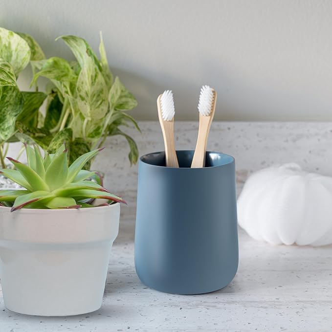 Matte Blue Toothbrush and Toothpaste Holder and Cup - Image 6