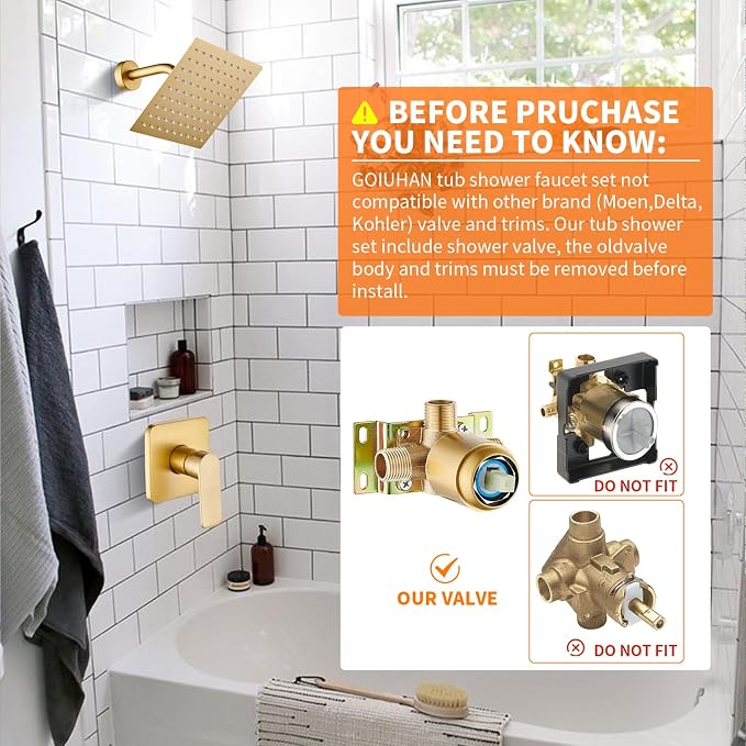 Brushed Gold Shower Faucet Single Function Trim Kit - Image 2