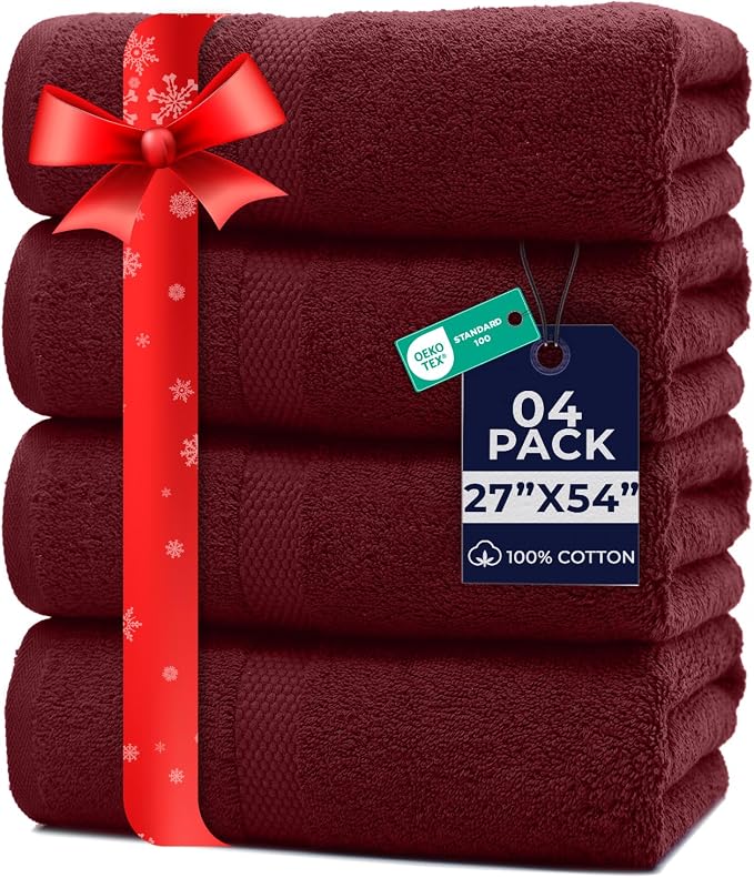 DAN RIVER Bath Towels Set of 4, 27 x 54 Inches, 100% Cotton, Larger & Lighter by DanRiver