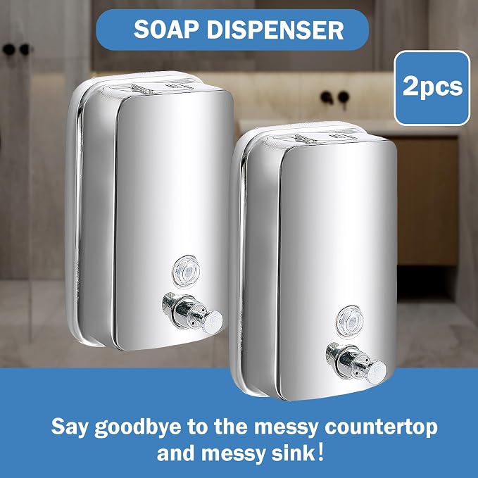 2 Pack 1000ml Hand Soap Dispenser, Commercial Soap Dispenser Wall Mounted - Image 7