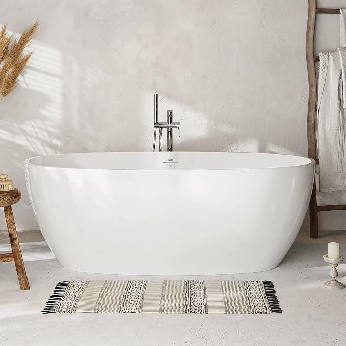 FerdY Tahiti 67" Freestanding Bathtub Elegant Oval Shape, Glossy White Double by FerdY