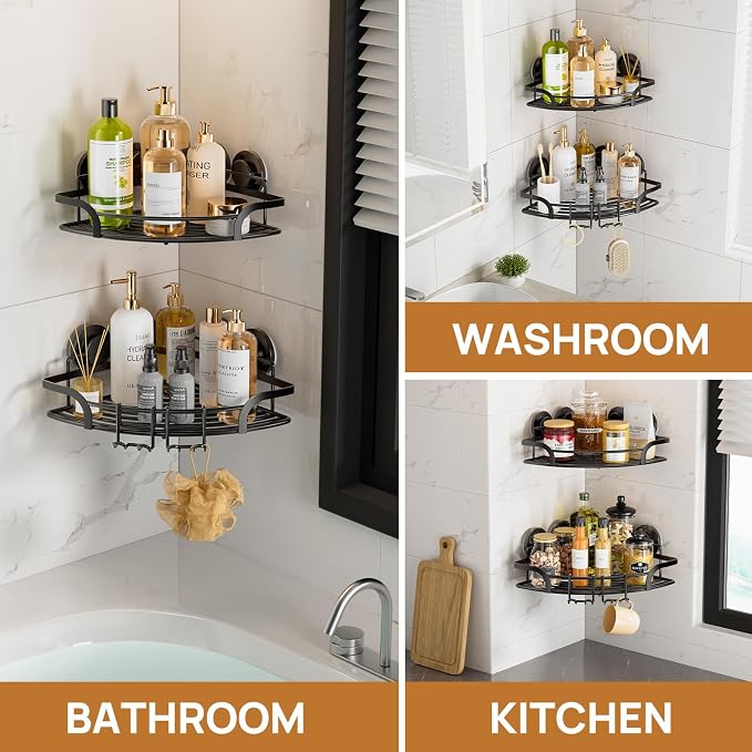 LEVERLOC 2 Pack Strong Suction Cup Corner Shower Caddy, Large Capacity - Image 6