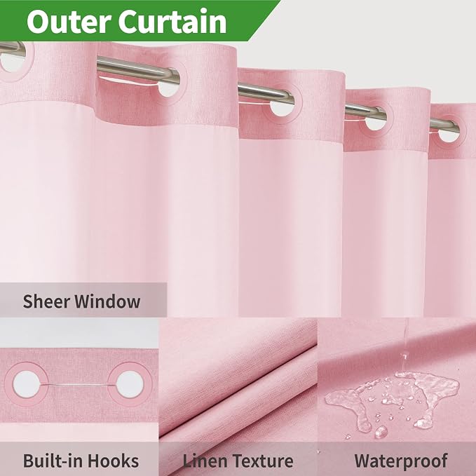 Extra Long No Hooks Needed Linen Textured Shower Curtain - Image 3