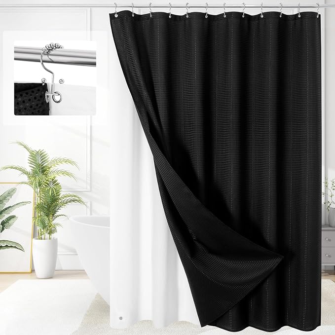 3 in 1 Long Shower Curtain Set-72 W x 78 H, Waterproof Fabric by Unknown