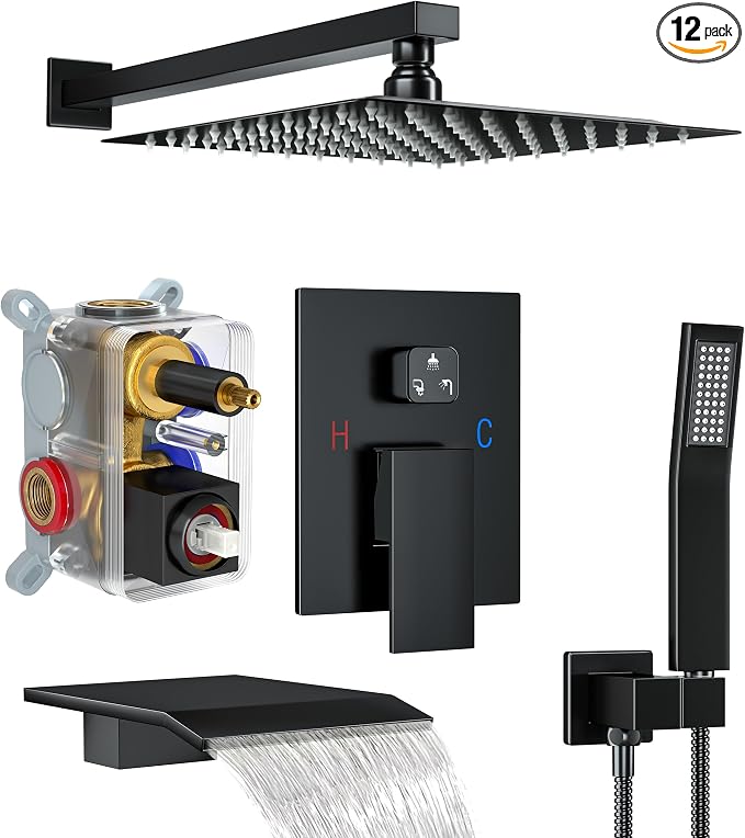 Shower System with Tub Spout, Shower Faucet Set with 10 Inch Rain Showerhead by Fatspas