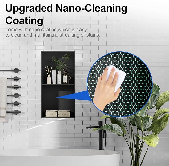 Bathbliss Shower Niche, No‑Tile Recessed Wall Niche, 11.18"x22.3" SUS304 - Image 4