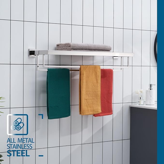 KOKOSIRI 32'' Bathroom Towel Shelf Chrome Towel Rack - Image 6
