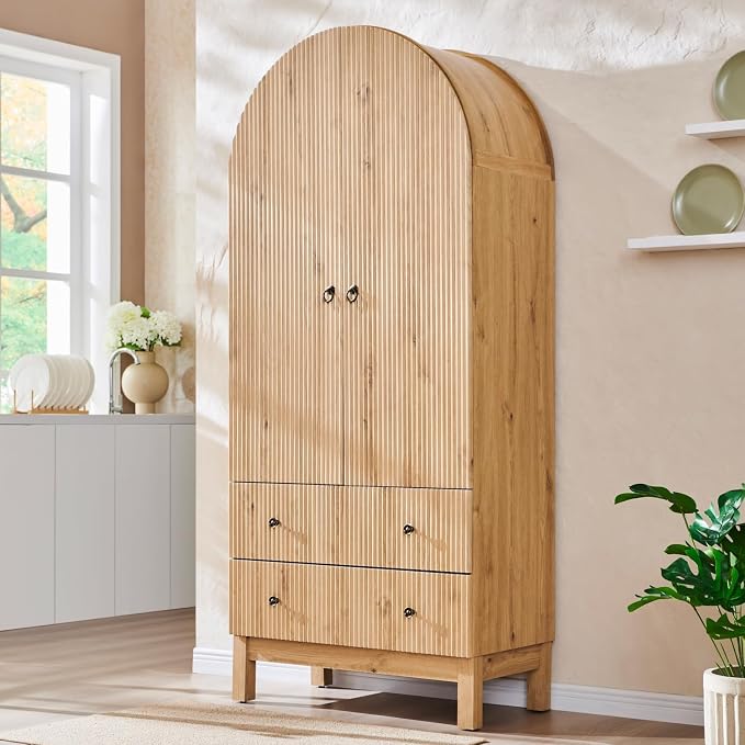 Fluted Arched Pantry Cabinet, Freestanding Morden Versatile Cupboard - Image 6