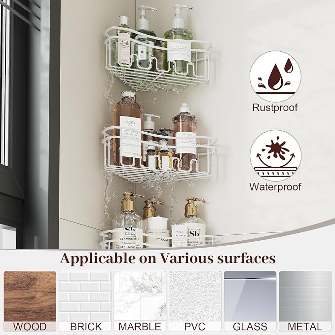 White Shower Caddy Corner, Rustproof Bathroom Organizer Corner - Image 3