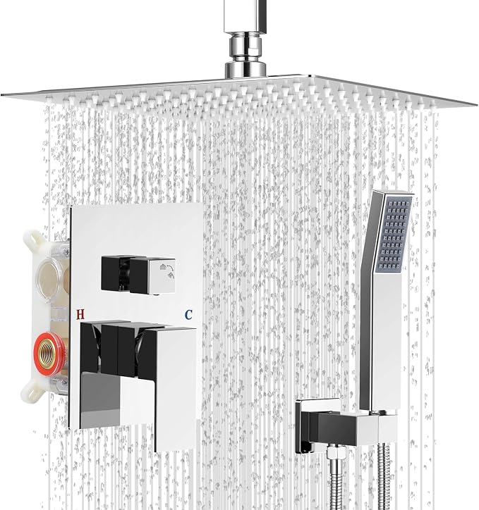 Ceiling Mount Shower Faucet Set Square Showerhead Bathroom Rainfall Shower by IUERASD