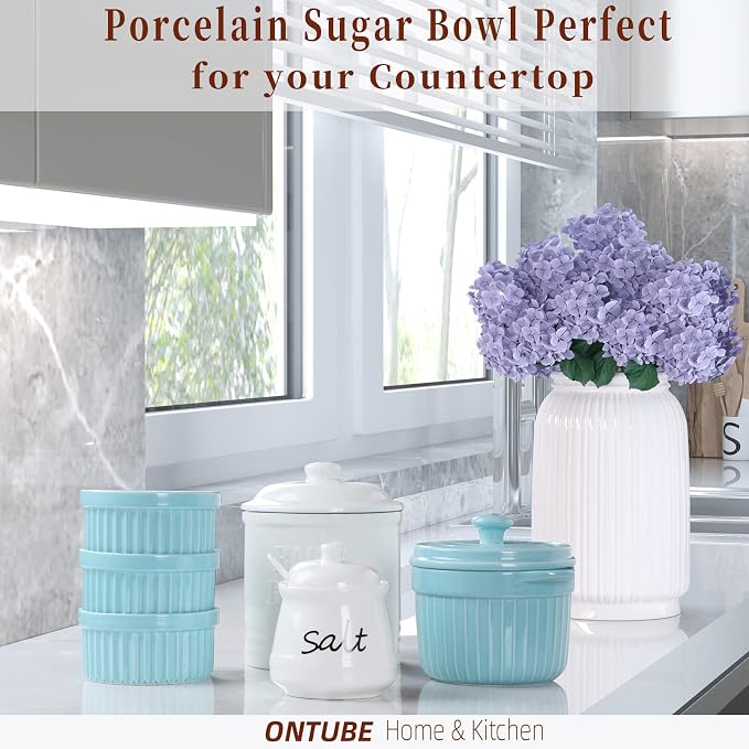 ONTUBE Ceramic Salt Bowl with Lid and Spoon 12oz - Image 7