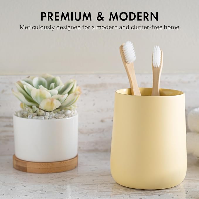 Matte Yellow Cream Toothbrush and Toothpaste Holder and Cup - Image 2