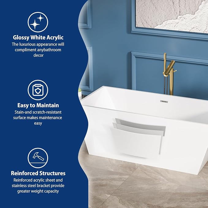 Sarlai 67 Inch Acrylic Freestanding Soaking Bathtub Contemporary Soaking White - Image 4