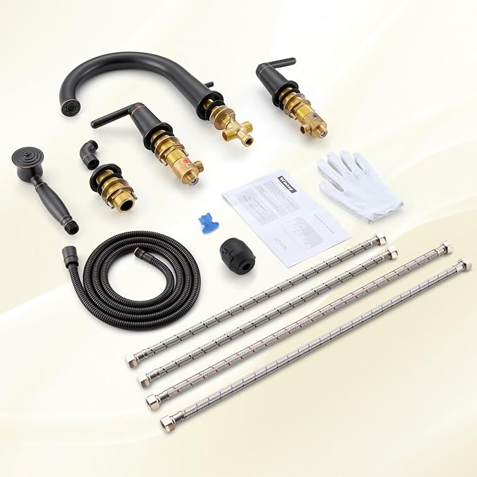 Bathtub Faucet with Sprayer Bathroom Brass Roman Tub Faucet with Rough-in Valve - Image 8
