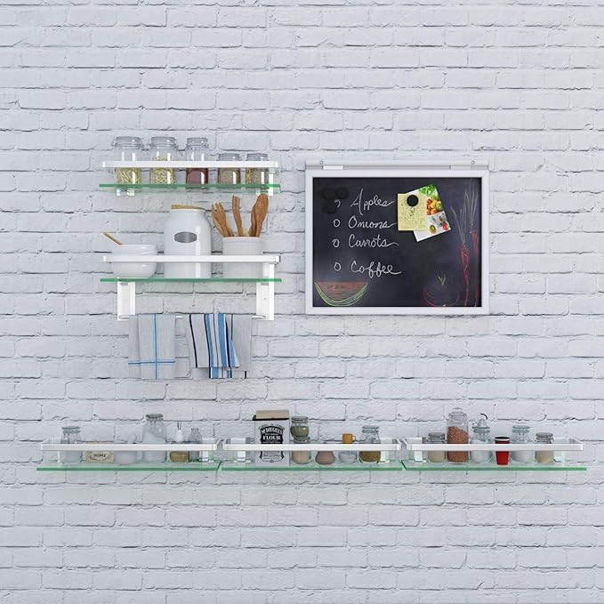 VOLPONE Glass Shelf with Towel Bar 15.7in Silver Bathroom Shelf Wall Mount - Image 5