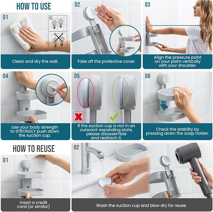 TAILI Double Layer Soap Dish Holder Suction Cup, Strong Sponge Holder - Image 5