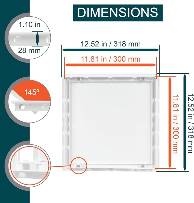 12" x 12" White Plastic Access Panel. Service Shaft Door Panel. Plumbing - Image 2