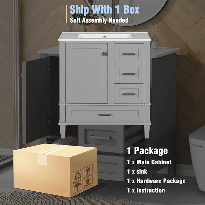 30" Bathroom Vanity, Modern Bathroom Cabinet - Image 9