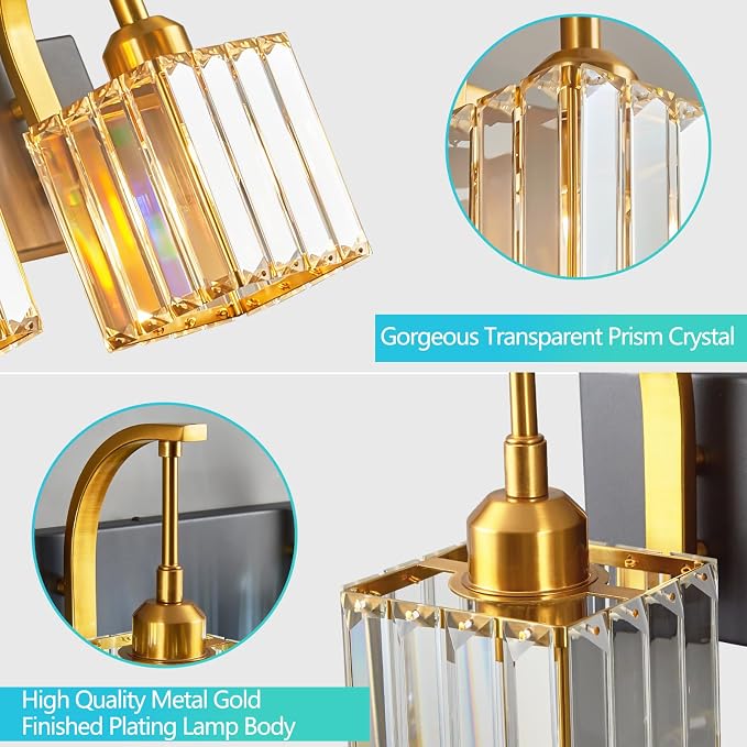 Crystal Vanity Lights 3-Light Black Gold Bathroom Vanity Lights Modern Crystal - Image 5