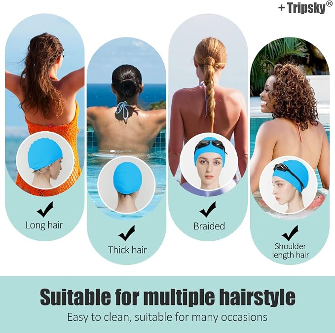 Tripsky Silicone Swim Cap, Comfortable Bathing Cap Ideal - Image 3