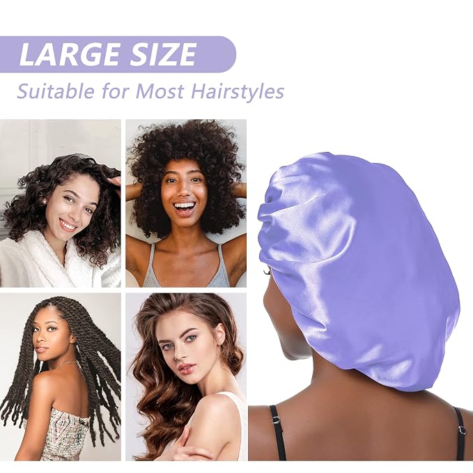 Aquior Shower Cap, Shower Caps for Women Long Hair, Silky Satin Hair Bonnet - Image 7