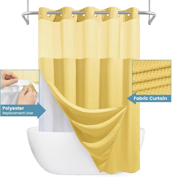 Yellow No Hook Shower Curtain - Image 4
