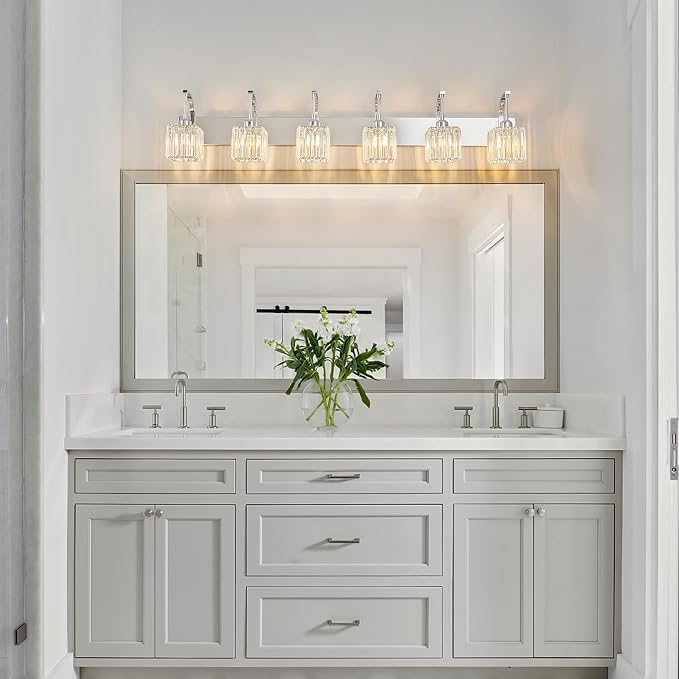 Crystal Vanity Lights 6-Light Chrome Bathroom Vanity Lights Modern Crystal - Image 7