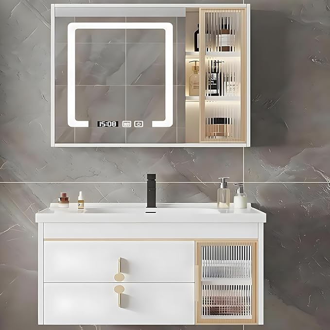 24" Bathroom Vanity with Sink, Floating Bathroom Cabinet Include Smart LED by LUTHXAY