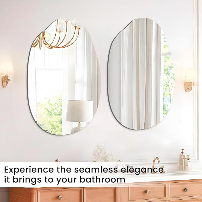 VASUHOME Irregular Frameless Bathroom Mirror, 24 x 36 Inch Wall Vanity Mirror - Image 5