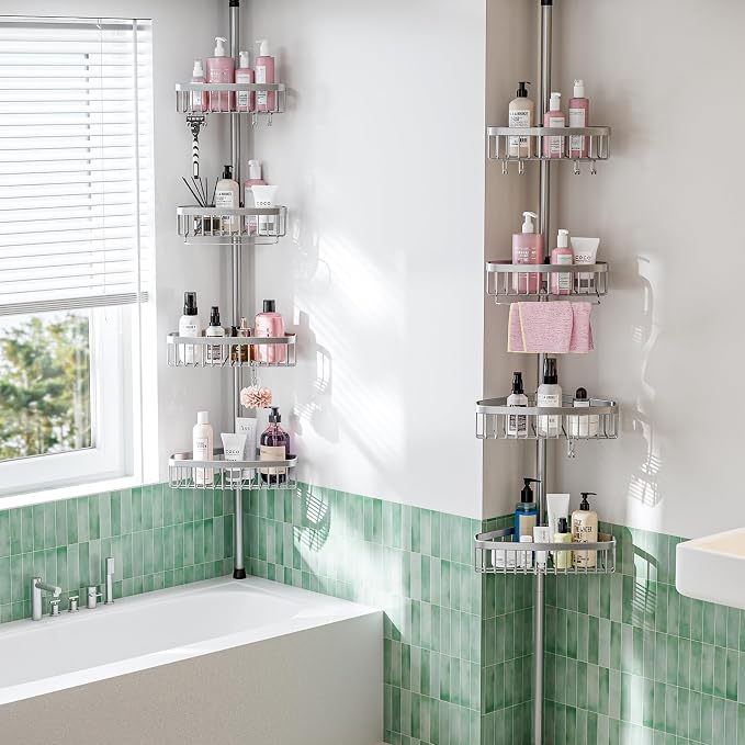 Corner Shower Caddy Tension Pole: Adjustable Rustproof 4-Tier Inside Bathroom - Image 5