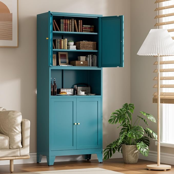 Metal Kitchen Pantry Cabinet, Freestanding Cupboards - Image 5